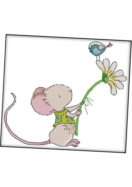 Sevimli Çiçek Mouse Kuş Çapraz Dikiş Kiti Önceden Baskılı Işi Ev Dekoru 14CT (Yurt Dışından)