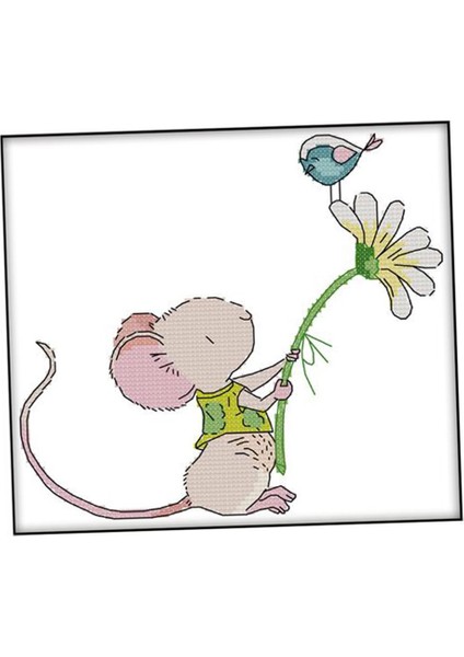 Sevimli Çiçek Mouse Kuş Çapraz Dikiş Kiti Önceden Baskılı Işi Ev Dekoru 14CT (Yurt Dışından)