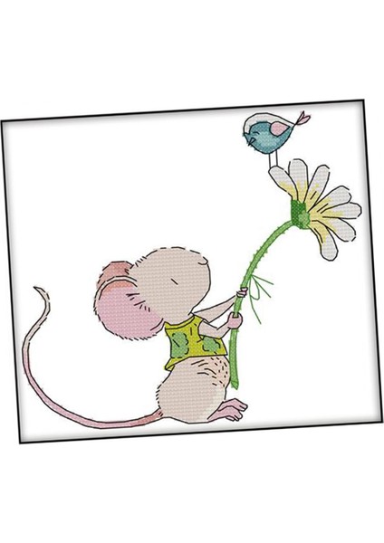 Sevimli Çiçek Mouse Kuş Çapraz Dikiş Kiti Önceden Baskılı Işi Ev Dekoru 14CT (Yurt Dışından)