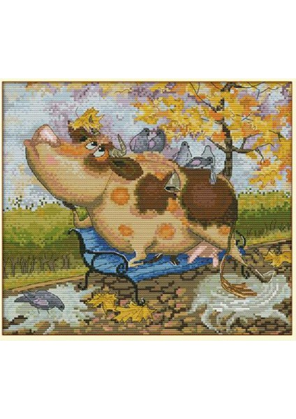 Inek Kuşlar Çapraz Dikiş Kitleri Sayılan Nakış Kiti Sanatsal Hobi Handikatif 14CT 34X31 cm (Yurt Dışından)