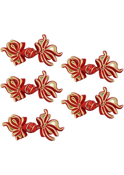 5 Pairs Geleneksel Çince Düğüm Kurbağa Düğmesi Kapakları Kostüm Dekoru Goldfish Kırmızı Kayısı (Yurt Dışından)