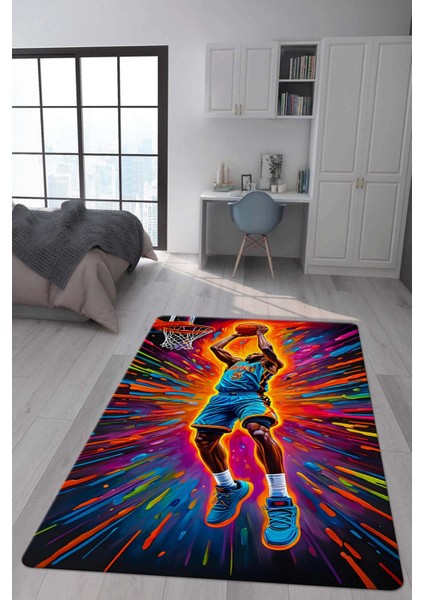 Kaymaz Taban Makinada Yıkanabilir Dijital Baskı Modern Desenli Çocuk Genç Odası Halısı Dot Taban Halı WLD29