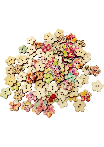 100X Ahşap Çiçek Düğmeleri Dikiş Scrapbooking 2 Delik Zanaat Düğmeleri 12MM (Yurt Dışından) fiyatları
