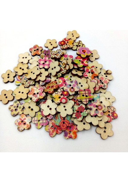 100X Ahşap Çiçek Düğmeleri Dikiş Scrapbooking 2 Delik Zanaat Düğmeleri 12MM (Yurt Dışından) modelleri
