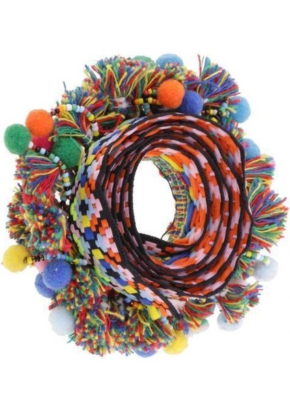 8x1 Yarda Renkli Pom Pom Boncuklar Saçak Püsküller Örgü Jakard Şerit Trim 60MM 8 Adet (Yurt Dışından)