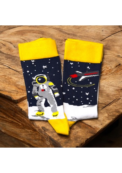 Sağ Sol Farklı Astronot - Uzay Desenli Çorap