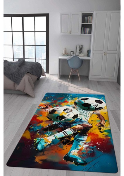 Kaymaz Taban Makinada Yıkanabilir Dijital Baskı Modern Desenli Çocuk Genç Odası Halısı Dot Taban Halı WLD02