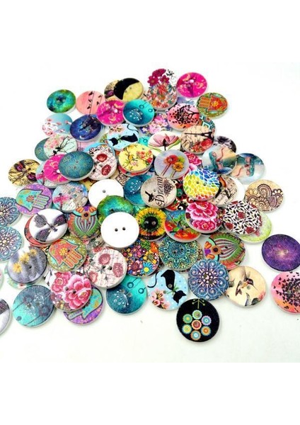 8X100PCS Ahşap 2 Delik Boyalı Dikiş Düğmeleri Zanaat Diy Scrapbooking 8 Adet (Yurt Dışından)