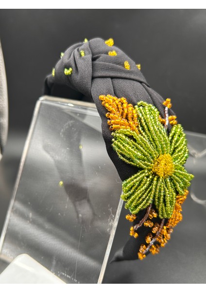 Tasarım Kına Nişan Elişi Siyah Yeşil Çiçekli Boncuk Model Kadın Taç Saç Aksesuar fiyatları