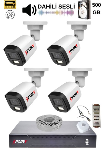 4 Kamera Sesli Gece Renkli Güvenlik Kamerası Full Hd-Su Geçirmez Güvenlik Kamerası Seti 500GB fiyatları