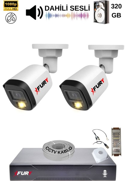 2 Kamera Sesli Gece Renkli Güvenlik Kamerası Full Hd-Su Geçirmez Güvenlik Kamerası Seti 320GB