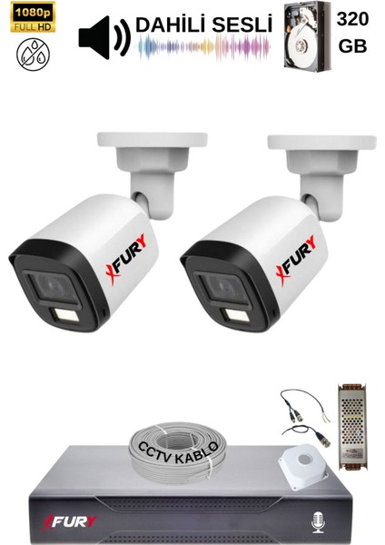 2 Kamera Sesli Gece Renkli Güvenlik Kamerası Full Hd-Su Geçirmez Güvenlik Kamerası Seti 320GB fiyatları