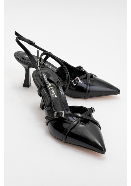 Kadın Sivri Burunlu Topuklu Ayakkabı Siyah Rugan