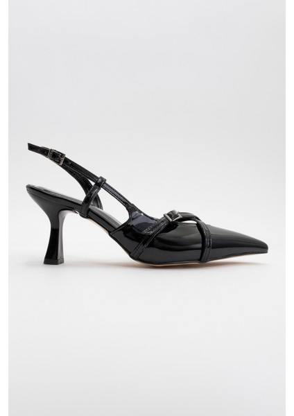Kadın Sivri Burunlu Topuklu Ayakkabı Siyah Rugan fiyatları
