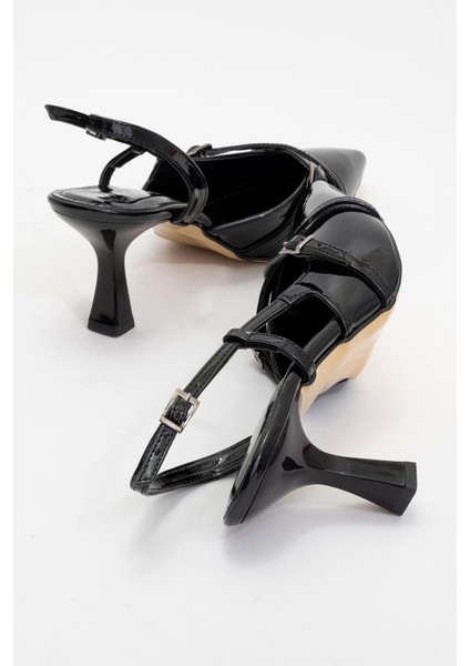 Kadın Sivri Burunlu Topuklu Ayakkabı Siyah Rugan fırsatları