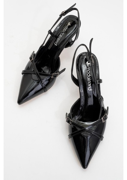 Kadın Sivri Burunlu Topuklu Ayakkabı Siyah Rugan indirimleri