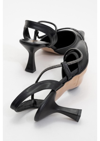 Kadın Taşlı Biyeli Topuklu Ayakkabı Siyah Cilt fırsatları