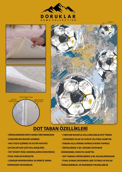 Kaymaz Taban Makinada Yıkanabilir Dijital Baskı Modern Desenli Çocuk Genç Odası Halısı Dot Taban Halı WLD01