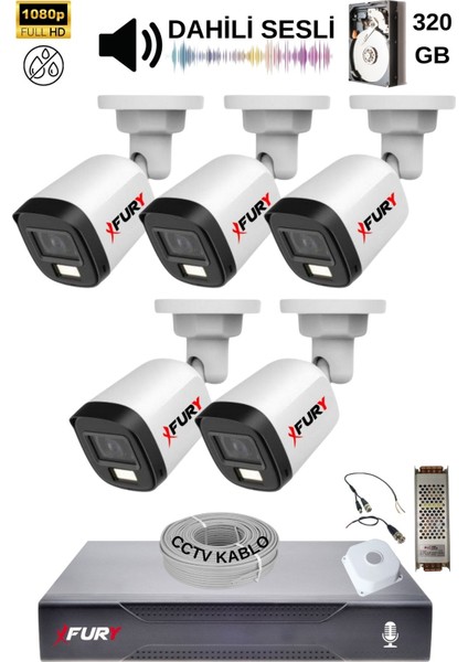5 Kamera Sesli Gece Renkli Güvenlik Kamerası Full Hd-Su Geçirmez Güvenlik Kamerası Seti 320GB fiyatları