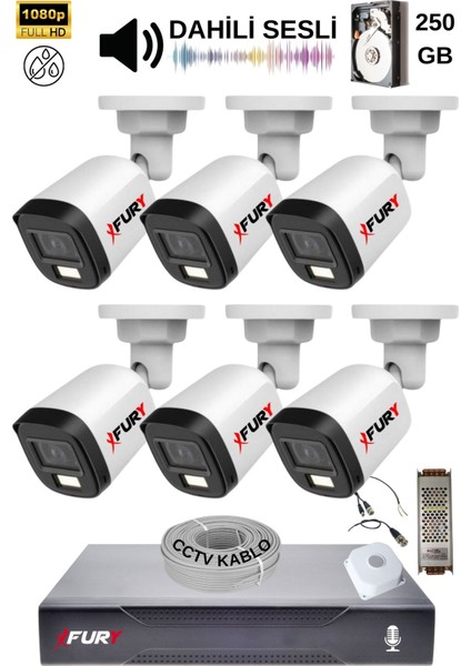 6 Kamera Sesli Gece Renkli Güvenlik Kamerası Full Hd-Su Geçirmez Güvenlik Kamerası Seti 250GB fiyatları
