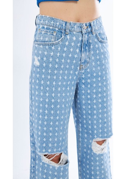 Yırtık Detaylı Wide Leg Jean Pantolon indirimleri