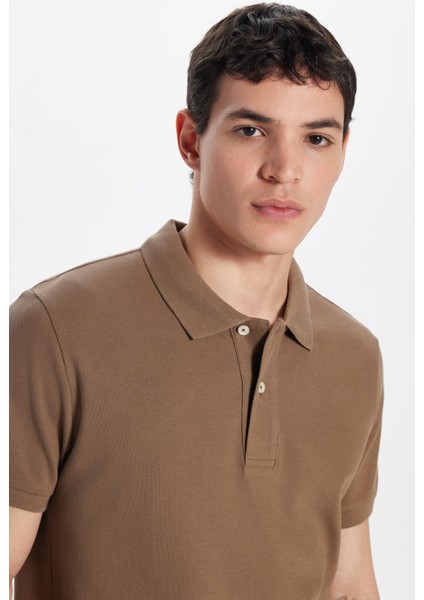 Erkek Slim Fit Dar Kesim %100 Pamuk Kahverengi Polo Yaka Tişört fiyatları