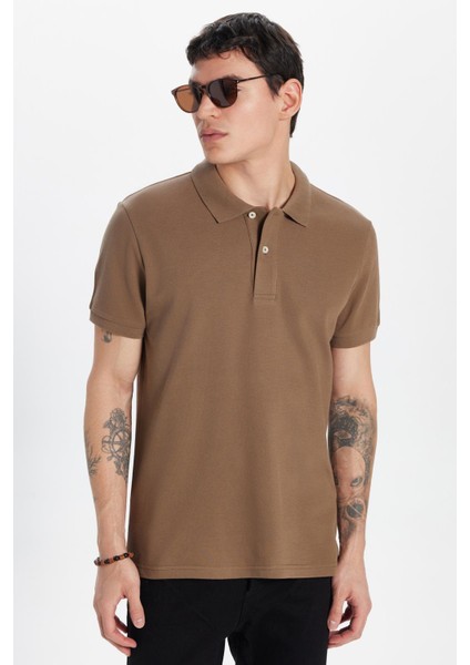 Erkek Slim Fit Dar Kesim %100 Pamuk Kahverengi Polo Yaka Tişört modelleri