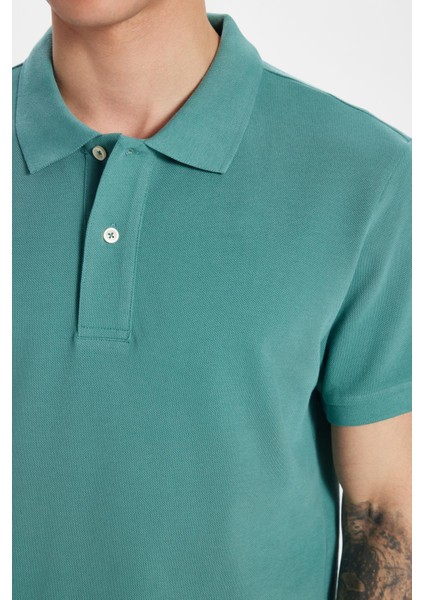 Erkek Slim Fit Dar Kesim %100 Pamuk Yeşil Polo Yaka Tişört fırsatları