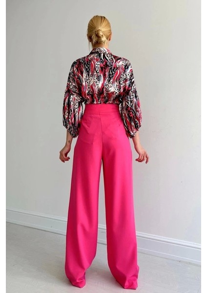 Beli Lastikli Saten Gömlek - Fuşya modelleri