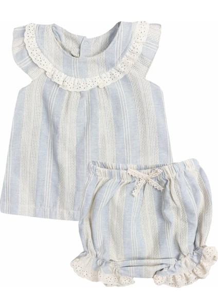 Fistolu Dokuma Suit Kız Bebek Takım Bebe Mavi