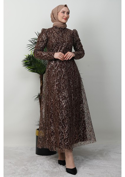 Ayperi Tesettür Abiye Acı Kahve modelleri