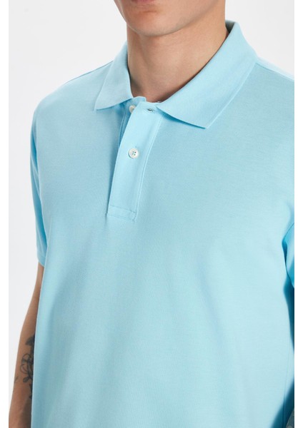 Erkek Slim Fit Dar Kesim %100 Pamuk Mavi Polo Yaka Tişört fırsatları