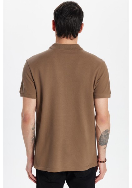 Erkek Slim Fit Dar Kesim %100 Pamuk Kahverengi Polo Yaka Tişört indirimleri