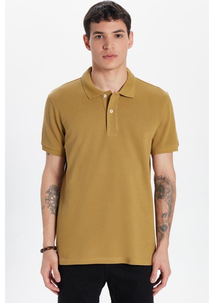Erkek Slim Fit Dar Kesim %100 Pamuk Vizon Polo Yaka Tişört