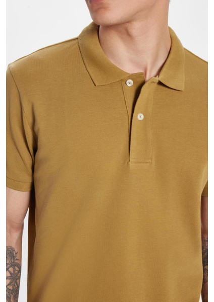 Erkek Slim Fit Dar Kesim %100 Pamuk Vizon Polo Yaka Tişört fırsatları