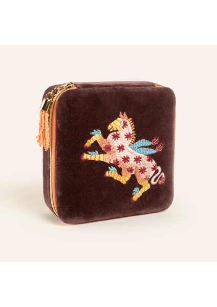 Delhı Nakışlı Orta Boy Pamuk Pamuk Dekoratif Kutu 15X15 cm Bordo