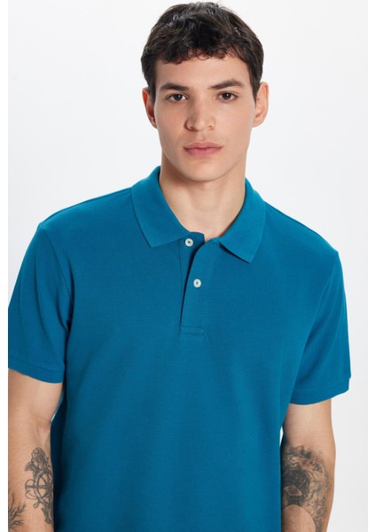 Erkek Slim Fit Dar Kesim %100 Pamuk Mavi Polo Yaka Tişört fiyatları