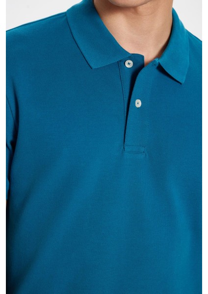 Erkek Slim Fit Dar Kesim %100 Pamuk Mavi Polo Yaka Tişört modelleri