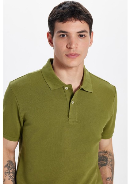 Erkek Slim Fit Dar Kesim %100 Pamuk Haki Polo Yaka Tişört fiyatları