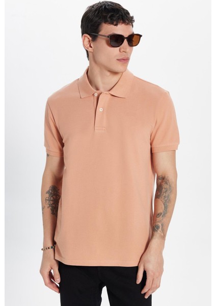 Erkek Slim Fit Dar Kesim %100 Pamuk Somon Polo Yaka Tişört modelleri