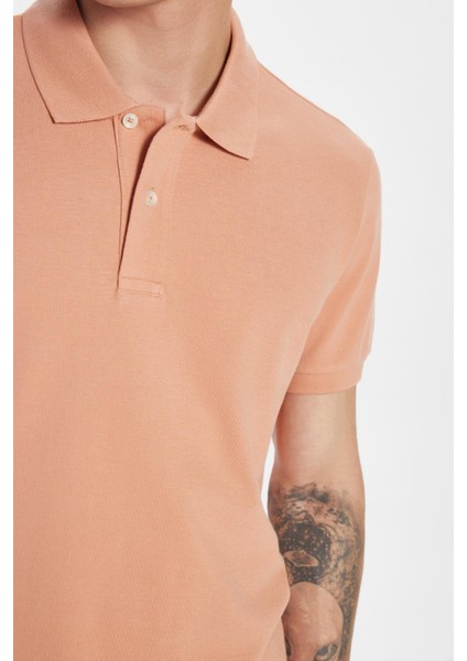 Erkek Slim Fit Dar Kesim %100 Pamuk Somon Polo Yaka Tişört fırsatları