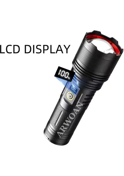 40W Süper Güçlü 2000 Lümen Beyaz Lazer Uzun Mesafe Torch El Feneri ile LCD Ekran
