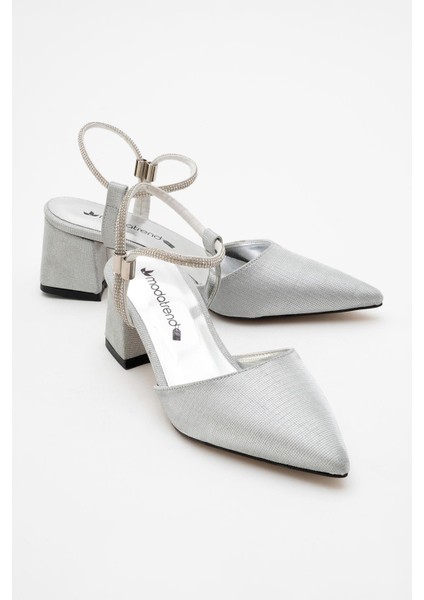 Kadın Taşlı Topuklu Ayakkabı Gümüş Sim