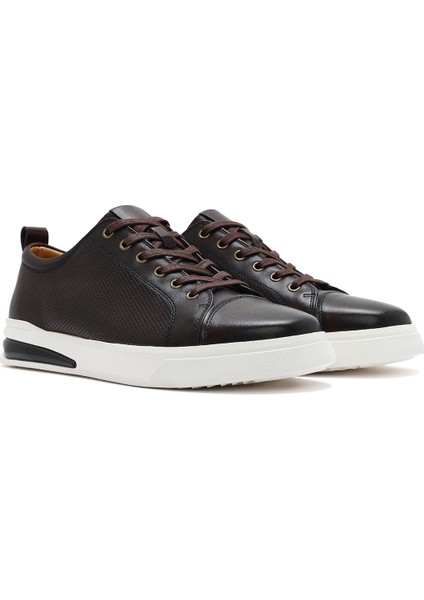 Erkek Kahverengi Bağcıklı Deri Sneaker 25SFD692518