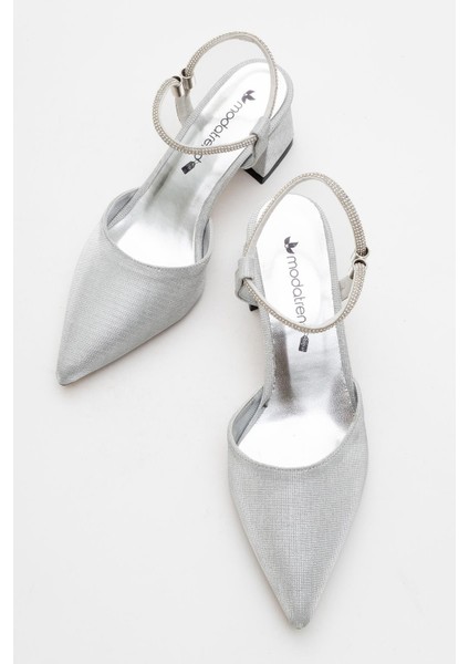 Kadın Taşlı Topuklu Ayakkabı Gümüş Sim modelleri