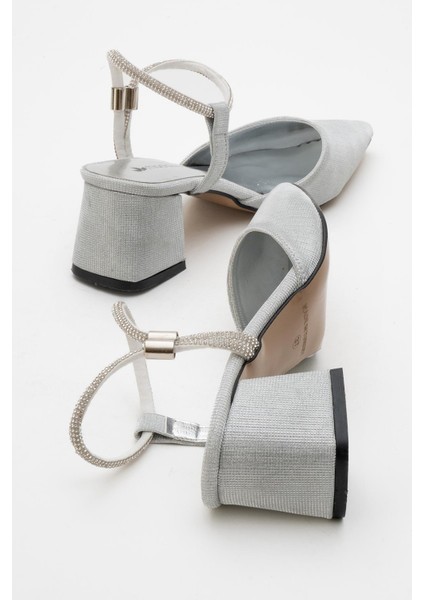 Kadın Taşlı Topuklu Ayakkabı Gümüş Sim fırsatları
