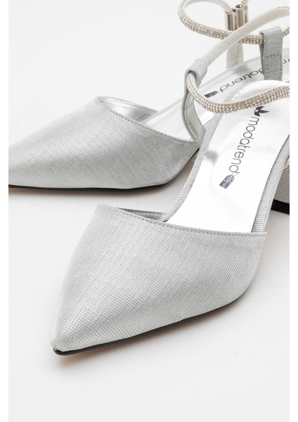 Kadın Taşlı Topuklu Ayakkabı Gümüş Sim indirimleri