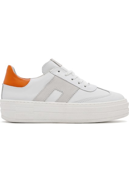 Kadın Beyaz Bağcıklı Kalın Tabanlı Deri Sneaker 25SFD371718
