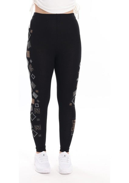 Siyah Yanı Taş Işlemeli Toparlayıcı Tayt fiyatları