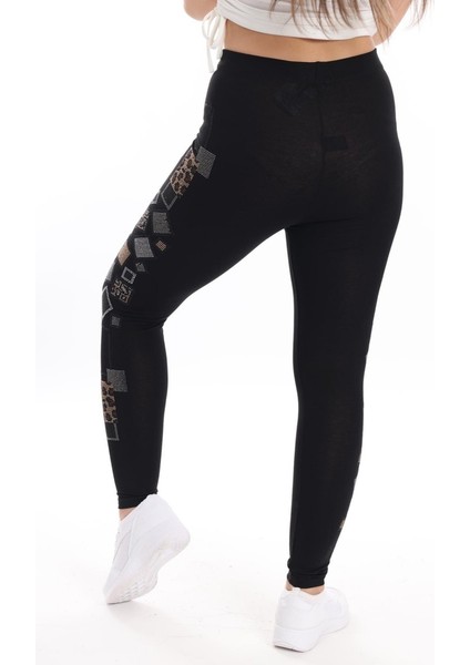 Siyah Yanı Taş Işlemeli Toparlayıcı Tayt modelleri